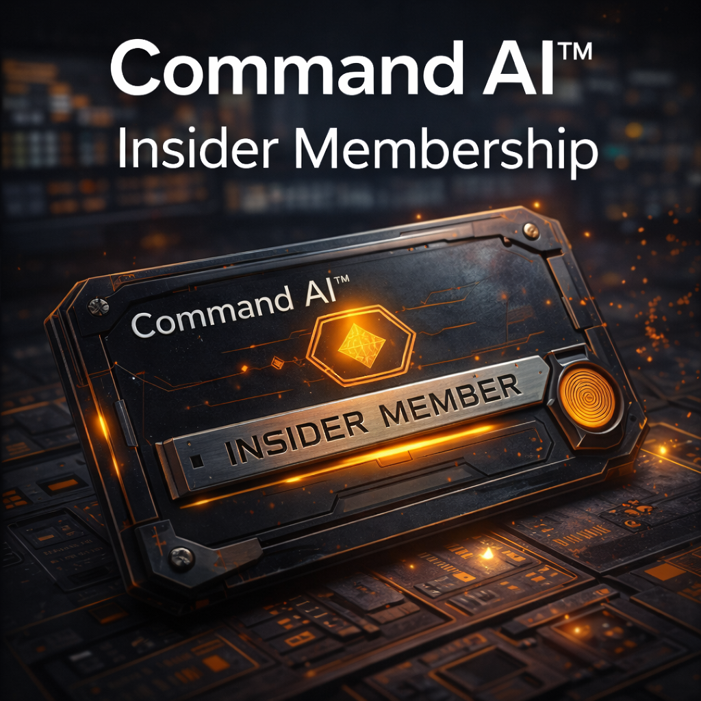 Text 'Command AI Insider Membership' on a dark background with abstract elements.