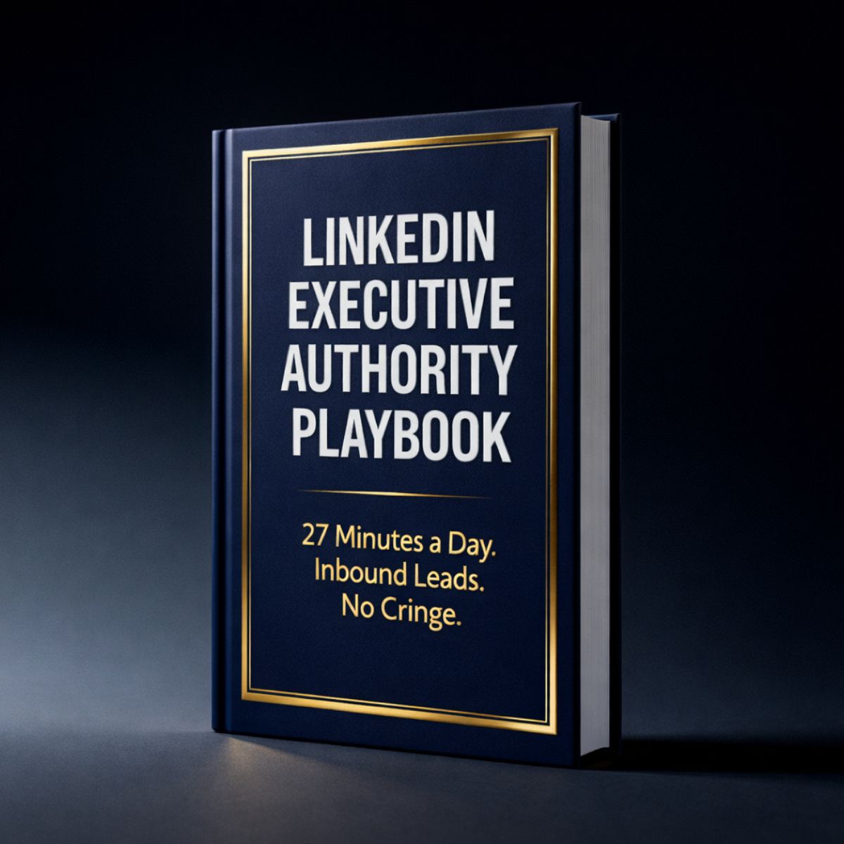 Book titled 'LinkedIn Executive Authority Playbook' on a dark background