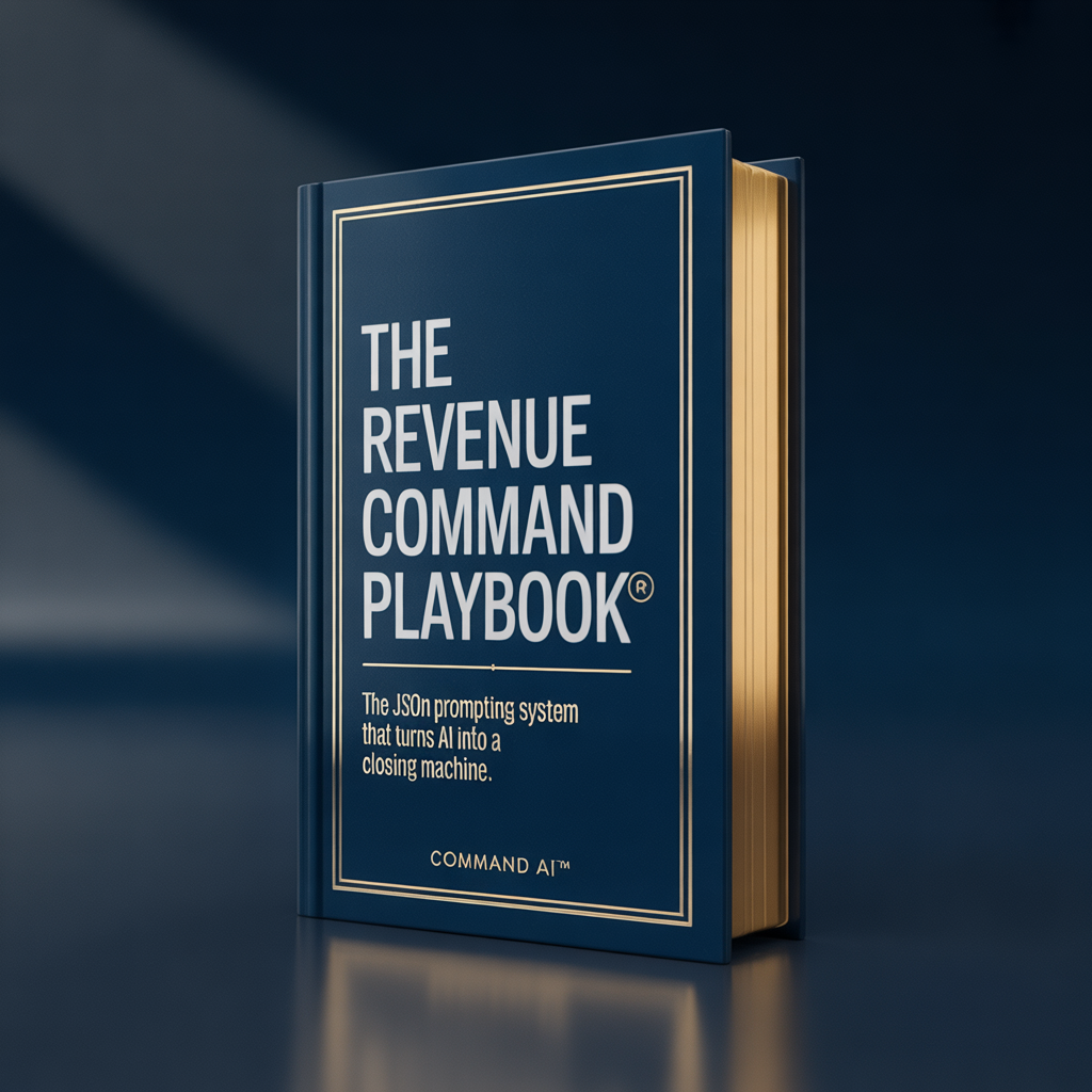 Book titled 'The Revenue Command Playbook' on a dark background