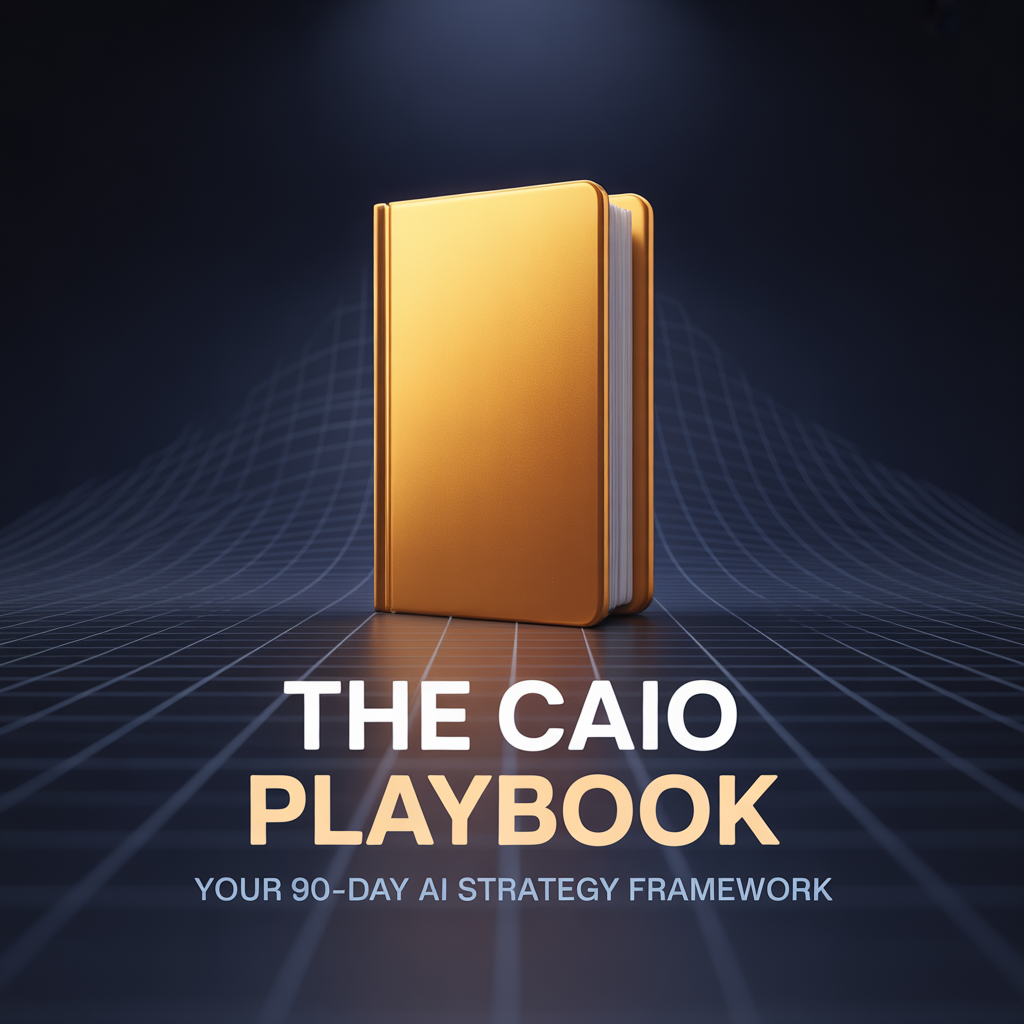 Gold playbook titled 'The CAIO Playbook' on a dark background with grid lines