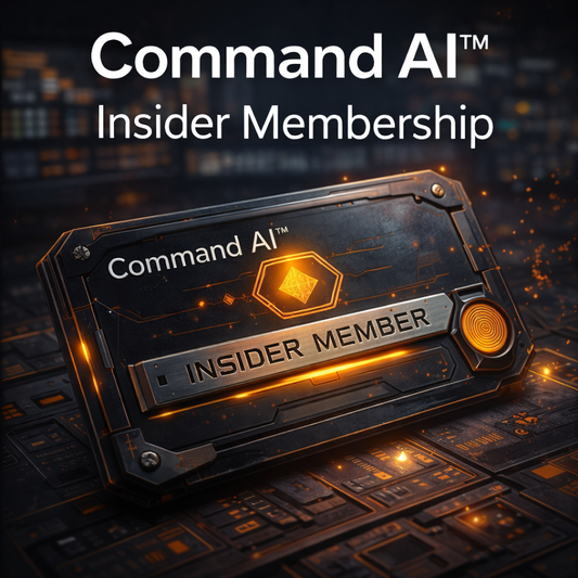 Text 'Command AI Insider Membership' on a dark background with abstract elements.