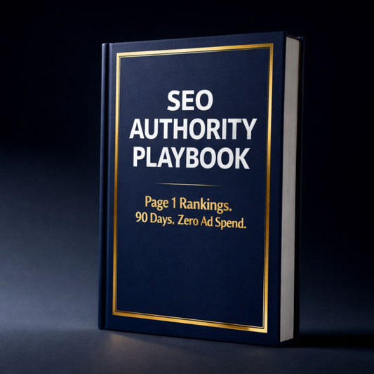 Book titled 'SEO Authority Playbook' on a dark background